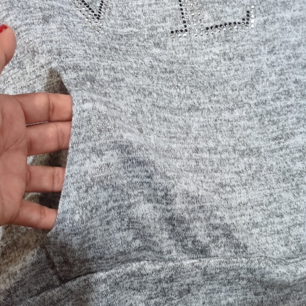 SJS Womens Gray Love Rhinestone Hoodie Plus Size 1X - Picture 7 of 7